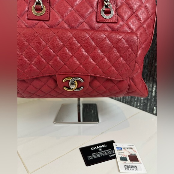 ❤️‍🔥Chanel CC Front Flap Pocket Large Shopping Tote Red Caviar - Picture 3 of 16